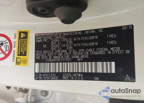 2015 Toyota Highlander Xle V6 from USA, damaged, VIN 5TDKKRFH5FS111377